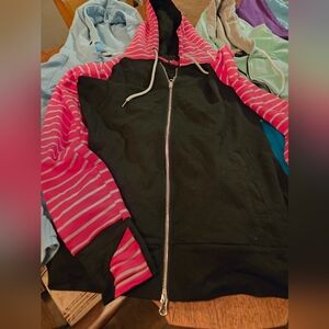 Women's 7 Degrees Full-Zip Hoodie – Color-Block Pink & Black Raglan Style!